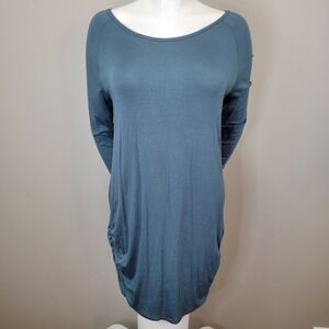 Filly Flair Long‎ Sleeve T-Shirt Dress Ruched Casual Blue-Green Tunic Top Size L